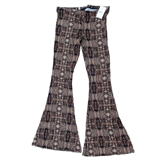 Volcom Women Brown Printed Secrecy Rust Stretch Flare Casual Pants Size S M L - Picture 1 of 16